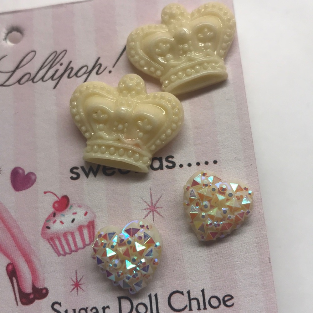 Oh lollipop sugardoll earrings crown glitter heart